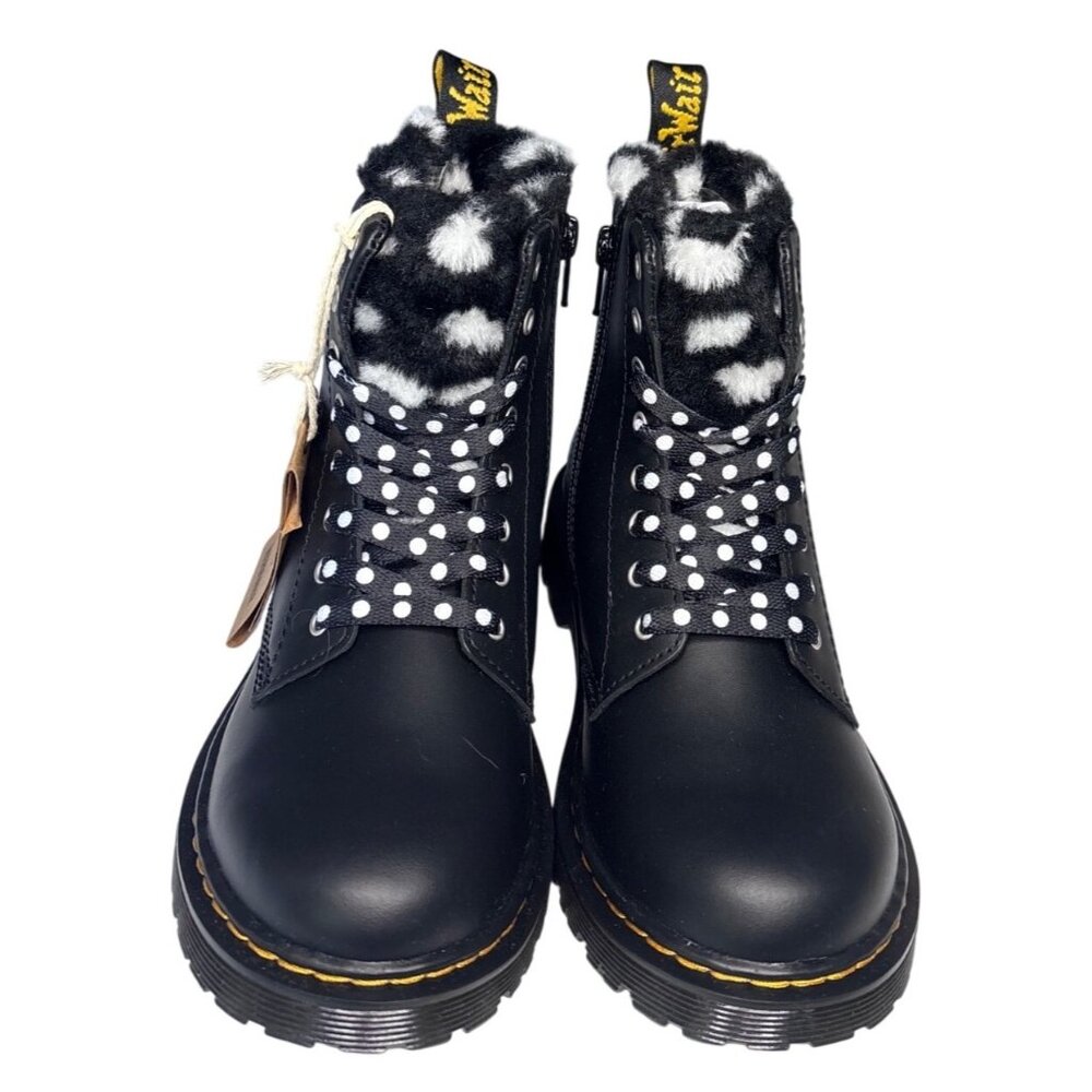 Dr. Martens Junior 1460 Serena Faux Fur Lined Leather Boots Black Girls 4 Wms 6